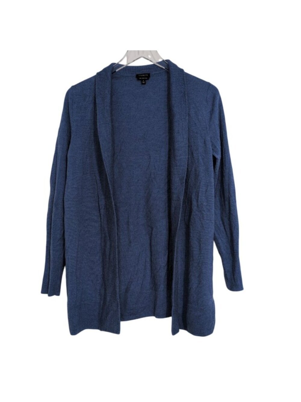 Talbots Merino Wool Cardigan Womens Size Large Blue Classic Minimalist Open Fron